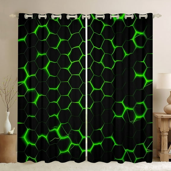 Feelyou Teens Honeycomb Geometric Black Out Curtains, Chic Abstract Curtains Pack of 2 (42x63 Each), Modern Fashion Bedroom Curtains, Curtains and Drapes Room Decor
