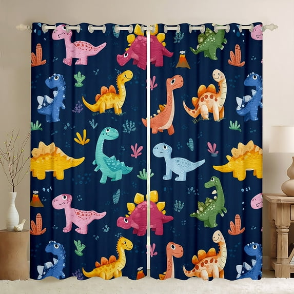 Feelyou Teens Kawaii Dinosaur Curtains Pack of 2 (42x84 Each), Cartoon Jungle Dino Curtains Blackout, Cute Animal Theme Bedroom Curtains, Blackout Curtains Bedroom Decor