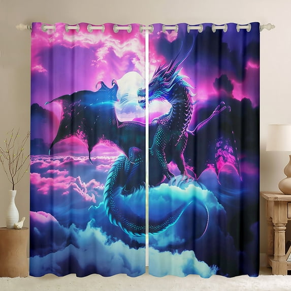 Feelyou Teens Magical Dragon Curtains Pack of 2 (42x84 Each), Western Animal Curtains Blackout, Mystic Starry Sky Moon Bedroom Curtains, Black Out Curtains Decor