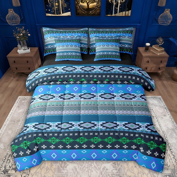 Feelyou Teens Mandala Aztec Twin Bedding Sets 7-Piece, Hippie Western Fashion Bedding Comforter Set, Retro Triangle Abstract Reversible Sheet Sets, Ultra Soft Bedroom Decor