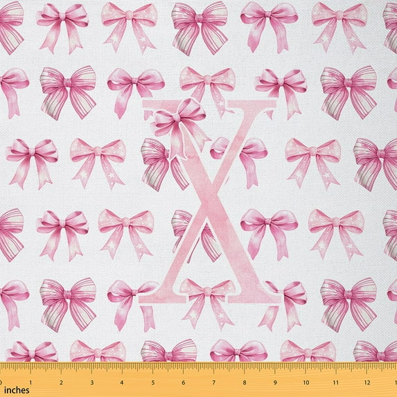 Feelyou Teens Monogrammed Fabric by the Yard 10 Yards, Initial X Letter Sewing Fabric, Kawaii Princess Bow Home Decor Fabric by the Yard, Microfiber Bedroom Decor