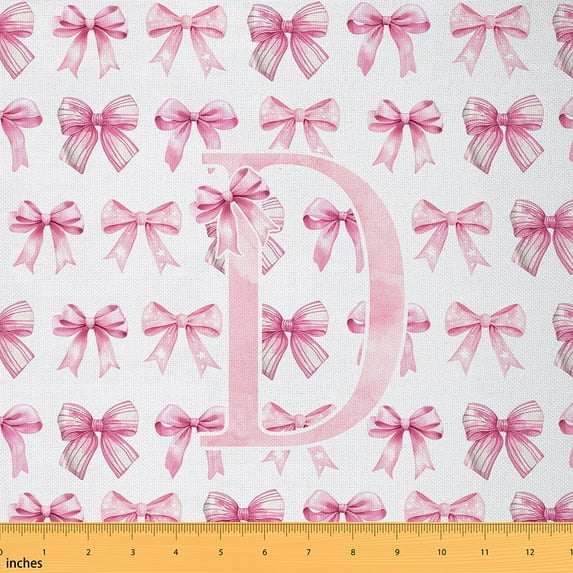 Feelyou Teens Monogrammed Fabric by the Yard 5 Yards, Initial D Letter Sewing Fabric, Kawaii Princess Bow Home Decor Fabric by the Yard, Ultra Soft Home Decor