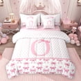 thumbnail image 1 of Feelyou Teens Monogrammed O Bedding Comforter Set 7 Pieces, Kawaii Ribbon Full Bedding Set, 1 of 8