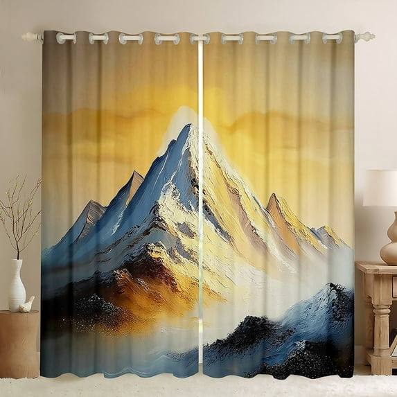 Feelyou Teens Mountain Black Out Curtains, Rustic Farmhouse Scenery Curtains Pack of 2 (42x63 Each), Modern Oil Printing Bedroom Curtains, Blackout Curtains Bedroom Decor