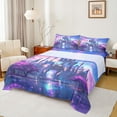 thumbnail image 1 of Feelyou Teens Mystic Castle Twin Sheet Sets, Blue Purple Twin Fitted Sheet, Dreamy Cherry Blossoms Flat Sheet, Ultra Soft Bedroom Decor, 3pcs, 1 of 7