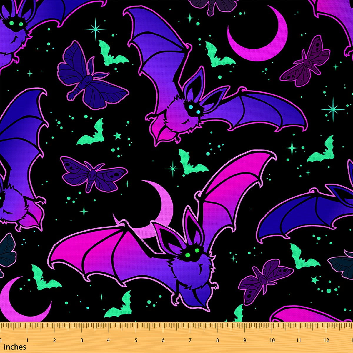 Feelyou Teens Neon Bat Fabric by the Yard 2 Yards, Halloween Animal ...