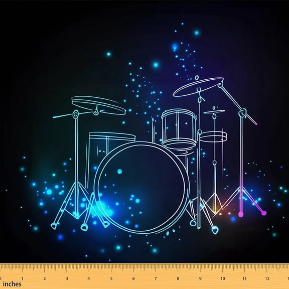 Feelyou Teens Neon Drum Fabric by the Yard 2 Yards, Musical Instruments Room Decor Fabric by the Yard, Pop Music Fabric for Sewing, Microfiber Bedroom Decor
