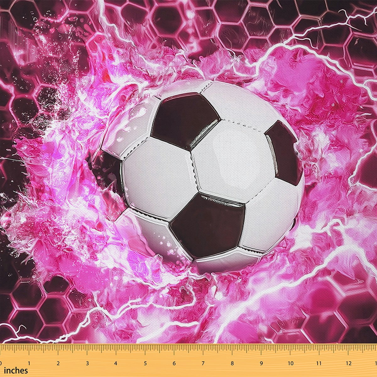 Feelyou Teens Neon Soccer Fabric by the Yard 3 Yards, Honeycomb Geometric Sewing Fabric, Football Sports Lover Home Decor Fabric by the Yard, Super Cozy Room Decor
