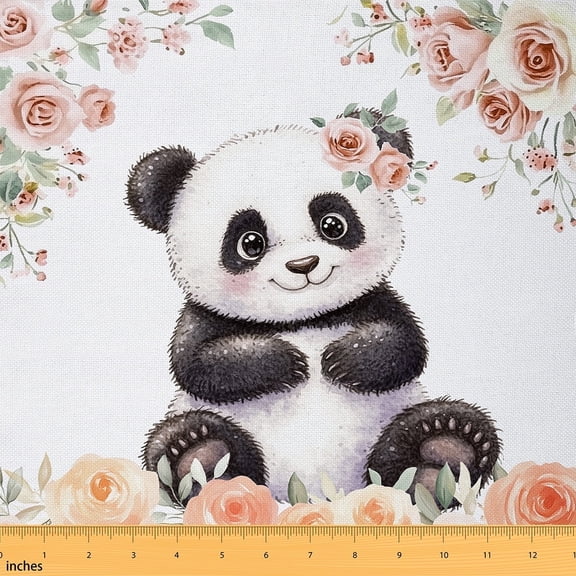 Feelyou Teens Panda Fabric by the Yard 1 Yard, Farmhouse Rose Flower Room Decor Fabric by the Yard, Woodland Wildlife Fabric for Sewing, Microfiber Bedroom Decor