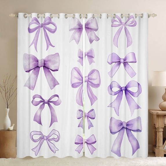Feelyou Teens Princess Bow-tie Blackout Curtains Set of 2 (52x84 Each), Purple Cartoon Ribbon Window Curtains, Fairy Tale Curtains and Drapes, Blackout Curtains Bedroom Decor