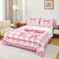 thumbnail image 1 of Feelyou Teens Princess Bow-tie Full Size Sheets, Kawaii Cute Bowknot Bow Bed Sheets, Girly Pink Buffalo Check Sheet Sets, Breathable Home Decor, 4 Pieces, 1 of 7