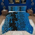 thumbnail image 1 of Feelyou Teens Princess Ribbon Bedding Comforter Set, Fashion Bowknot Bow-tie Blue Twin Comforter Sets, Leopard Cheetah Print Reversible Bedding Set, Breathable Home Decor, 2 Pieces, 1 of 8