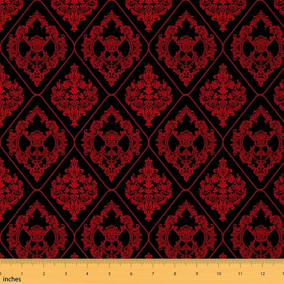 Feelyou Teens Red Damask Fabric by the Yard 1 Yard, Hippie Flower Sewing Fabric, Mandala Bohemian Home Decor Fabric by the Yard, Breathable Home Decor