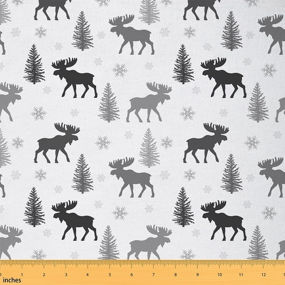 Feelyou Teens Reindeer Print Fabric by the Yard 3 Yards, Rustic Animal Room Decor Fabric by the Yard, Jungle Tree Botanical Fabric for Sewing, Ultra Soft Home Decor