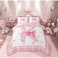 thumbnail image 1 of Feelyou Teens Ribbon Monogrammed Bedding Comforter Set, Pink Initial Letter K Twin Comforter Sets, Cartoon Cute Plaid Reversible Bedding Set, Lightweight Room Decor, 2 Pieces, 1 of 8