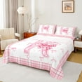 thumbnail image 1 of Feelyou Teens Ribbon Monogrammed Twin Sheet Sets, Pink Initial Letter K Twin Fitted Sheet, Cartoon Cute Plaid Flat Sheet, Lightweight Room Decor, 3 Pieces, 1 of 7
