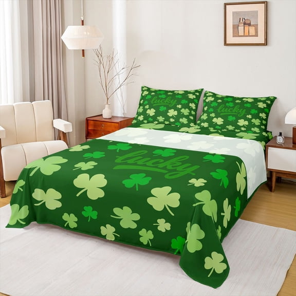 Feelyou Teens Shamrock Twin Sheet Sets, Seasonal Spring Holiday Bedding, 3 Pieces