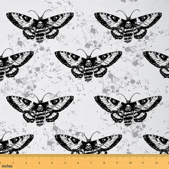 Feelyou Teens Skull Moth Fabric by the Yard 1 Yard, Gothic Butterfly Sewing Fabric, Halloween Skeleton Home Decor Fabric by the Yard, Microfiber Bedroom Decor