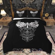 Feelyou Teens Western Goth Art Bedding Comforter Set, Angel Wings Cross Print Twin Comforter Sets, Cartoon Graffiti Reversible Bedding Set, Ultra Soft Bedroom Decor, 2-Piece