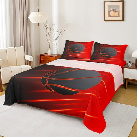 Feelyou Teesn Basketball Print Bed Sheets, Ball Game Gaming King Sheets, Modern Sports Theme Sheet Set, Super Cozy Room Decor, 4-Piece