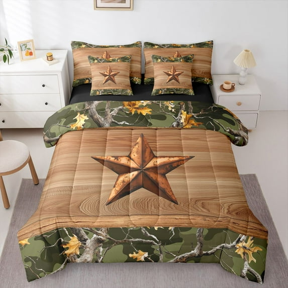 Feelyou Texas Stars Bedding Comforter Set 7-Piece, Rustic Camo Full Bedding Set