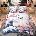 thumbnail image 1 of Feelyou Tokyo Ocean Wave Twin Bedding Sets 7pcs, Pink Cherry Blossoms Comforter Set, 1 of 8