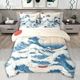 thumbnail image 1 of Feelyou Tokyo Ocean Waves Bedding Comforter Set 7 Pieces, Cartoon Marine Sun Full Bedding Set, Retro Japanese Style Reversible Fitted Sheet Flat Sheet, Lightweight Room Decor, 1 of 8