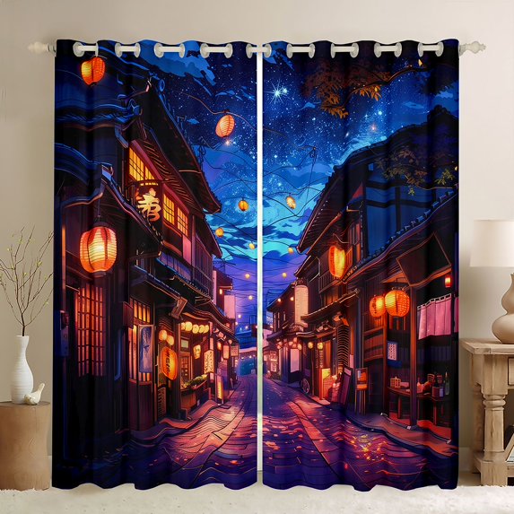 Feelyou Tokyo Streetscape Blackout Curtains Set of 2 (52x84 Each), Vintage Japanese Style Window Curtains, Teens Kids Boys Girls Curtains and Drapes, Window Curtains Bedroom Decor