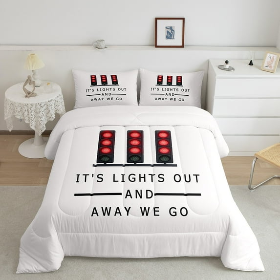 Feelyou Traffic Signal Light Queen Comforter Set, White Red Cartoon Bedding Sets, Teen Kid Child Bedding Comforter Set, Ultra Soft Home Decor, 3-Piece