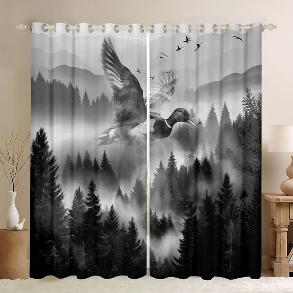 Feelyou Tree Landscape Black Out Curtains, Duck Animal Curtains Pack of 2 (42x63 Each)