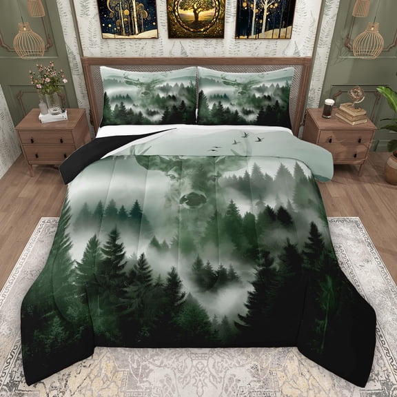 Feelyou Tree Landscape Full Size Comforter Sets, Rustic Deer Animal Bedding Sets, 3pcs