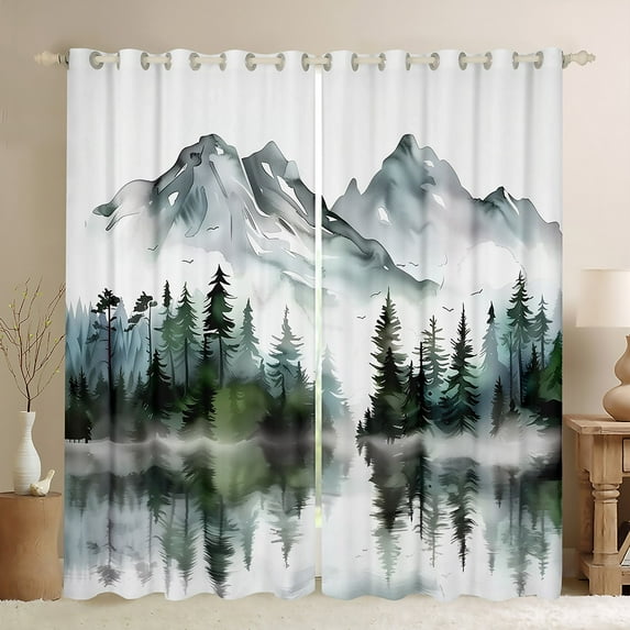 Feelyou Tree Plant Botanial Blackout Curtains Set of 2 (52x84 Each), Jungle Mountain Window Curtains, Vintage Watercolor Art Curtains and Drapes, Curtains and Drapes Home Decor