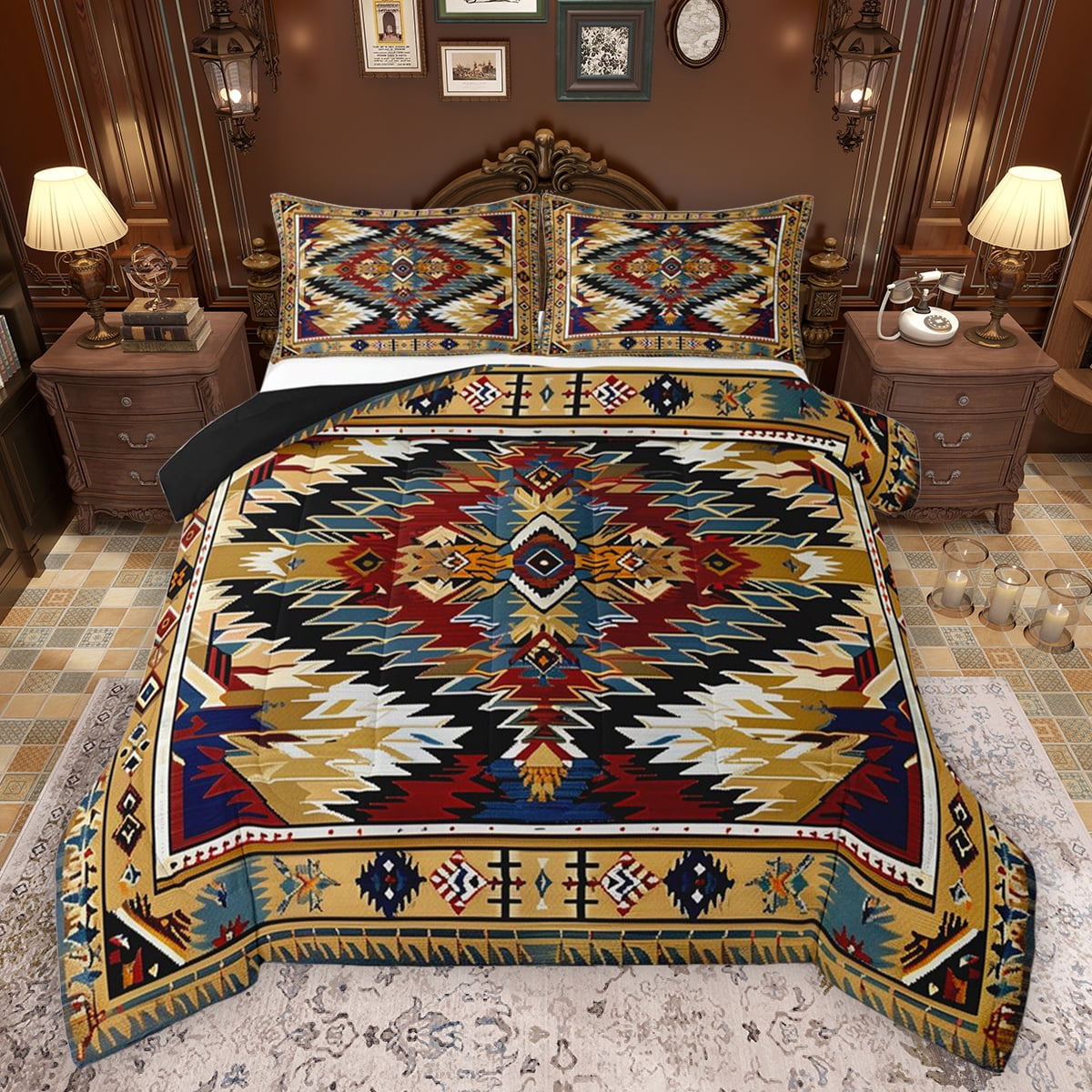 Feelyou Triangle Aztec Full Size Comforter Sets, Vintage Abstract Ombre ...