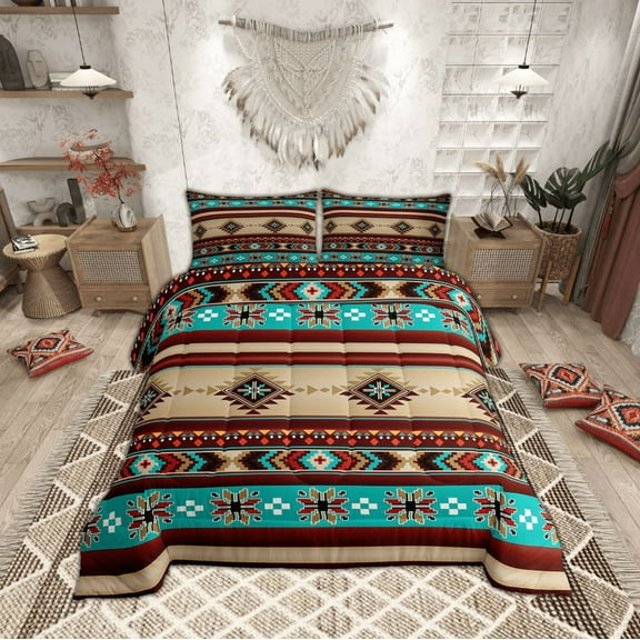 Feelyou Tribal Aztec Full Size Comforter Sets for Adult, Western Mandala Bedding Comforter Set, Triangle Geometric Reversible Bedding Sets, Luxury Bedroom Decor, 3pcs