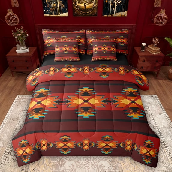Feelyou Tribal Aztec Women Bedding Comforter Set 7pcs, Western Bohemian Queen Bedding Sets