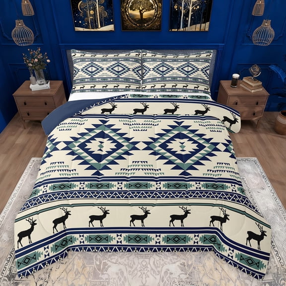 Feelyou Tribal Boho Aztec Bedding Comforter Set for Women, Rustic Farmhouse Deer Twin Comforter Sets, Western Retro Fashion Reversible Bedding Set, Super Cozy Room Decor, 2pcs