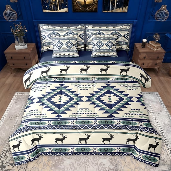 Feelyou Tribal Boho Aztec Twin Bedding Sets 7-Piece for Women, Rustic Farmhouse Deer Bedding Comforter Set, Western Retro Fashion Reversible Sheet Sets, Super Cozy Room Decor