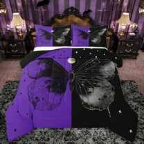 Feelyou Tribal Butterfly Animal Bedding Comforter Set, Psychedelic Stars Galaxy Twin Comforter Sets, Black Purple Reversible Bedding Set, Breathable Home Decor, 2 Pieces