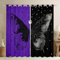 Feelyou Tribal Butterfly Animal Black Out Curtains, Psychedelic Stars Galaxy Curtains Pack of 2 (42x63 Each), Black Purple Bedroom Curtains, Living Room Curtains Decor