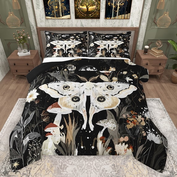 Feelyou Tribal Butterfly Full Size Comforter Sets, Jungle Mushroom Plant Bedding Comforter Set, Psychedelic Galaxy Moon Reversible Bedding Sets, Super Cozy Room Decor, 3pcs