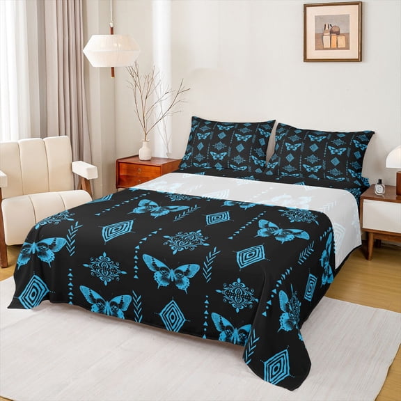 Feelyou Tribal Butterfly Kid Bed Sheets, Bohemian Western Aztec King Sheets, 4pcs