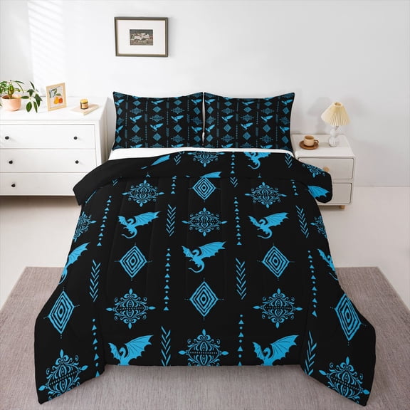 Feelyou Tribal Dragon Animal Twin Comforter Sets, Boho Western Aztec Bedding Set, 2 Pieces