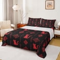 thumbnail image 1 of Feelyou Tribal Kawaii Cat Teen Twin Sheet Sets, Black Red Boho Aztec Bedding, 3pcs, 1 of 7