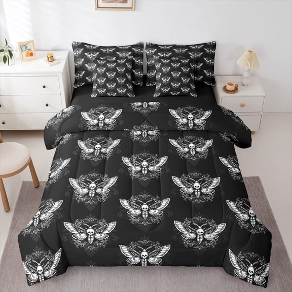 Feelyou Tribal Moth Bedding Comforter Set 7pcs, Boho Skull King Bedding Sets
