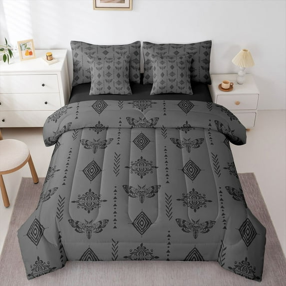 Feelyou Tribal Moth Skull Comforter Set 7pcs, Mandala Western Aztec Queen Bedding Sets