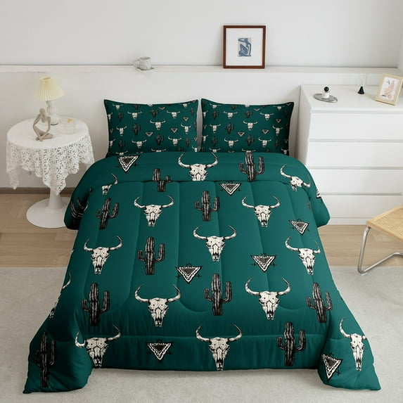 Feelyou Tribal Sheep Skeleton Bedding Comforter Set for Teen, Cactus Plant Botanical Twin Comforter Sets, Wsetern Cowboy Cowgirl Bedding Set, Breathable Home Decor, 2-Piece