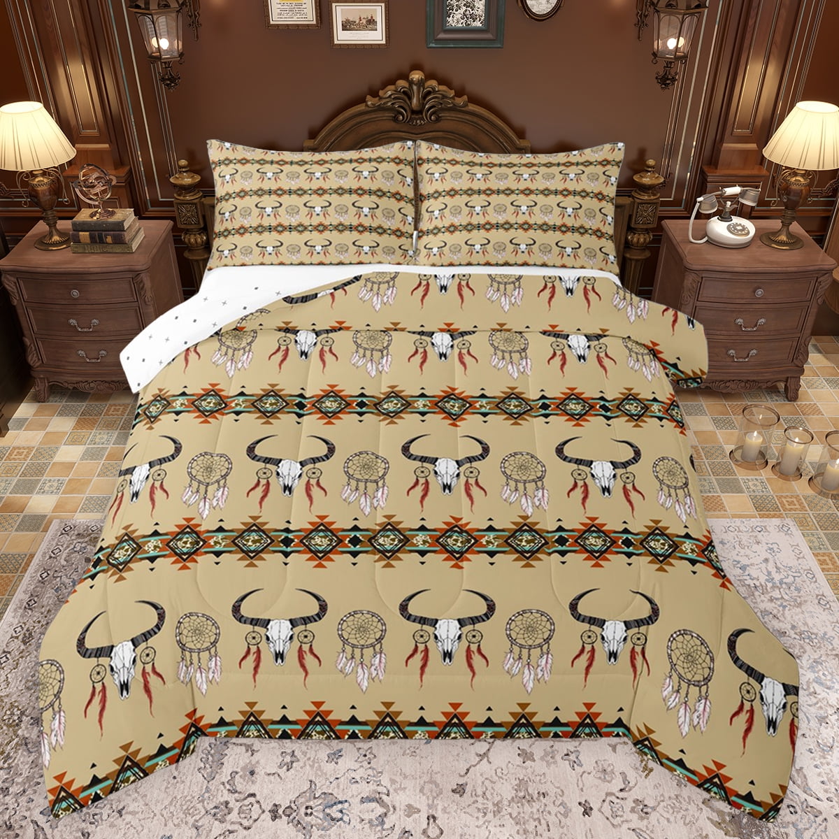 Feelyou Tribal Sheep Skeleton Bedding Comforter Set, Wheat Bohemian ...