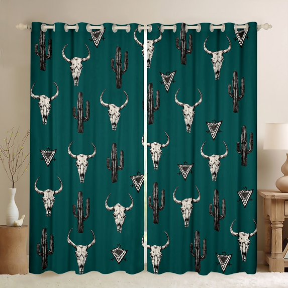 Feelyou Tribal Sheep Skeleton Blackout Curtains Set of 2 (52x84 Each) for Teen, Cactus Plant Botanical Window Curtains, Wsetern Cowboy Cowgirl Curtains and Drapes, Blackout Curtains Home Decor