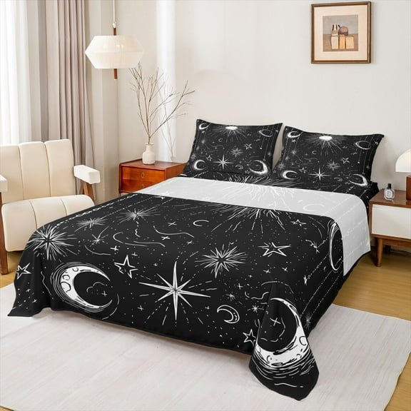 Feelyou Tribal Sun Moon Bed Sheets, Hippie Western Constellation King Sheets, Psychedelic Stars Print Sheet Set, Super Cozy Room Decor, 4-Piece