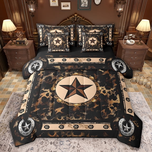 Feelyou Tribal Texas Stars Twin Bedding Sets 7-Piece, Leopard Cheetah Print Bedding Comforter Set, Western Rustic Farmhouse Reversible Sheet Sets, Microfiber Bedroom Decor